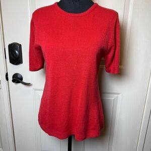 POW WOW Red Short Sleeve Sweater Sz Small Round Neckline